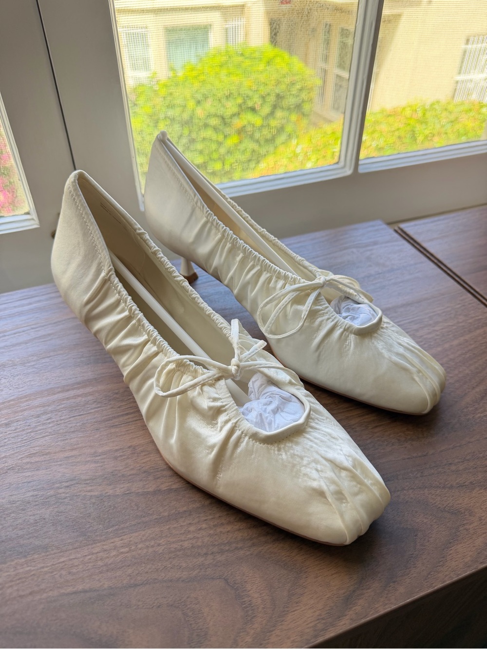 *New* For Love & Lemons White Satin Lyon Ballet Pump Heels